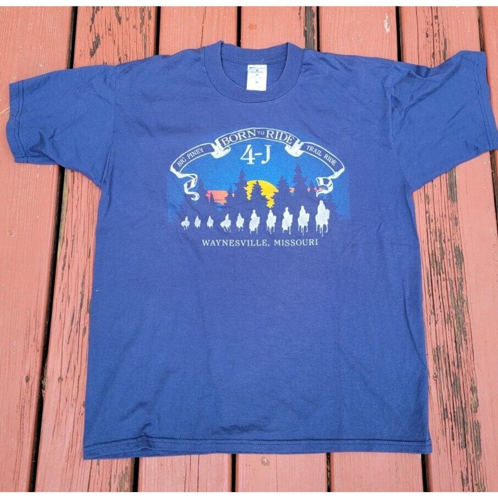 Vintage 90s Cowboy Horse T-shirt Large Big Piney Trail Ride Waynesville MO